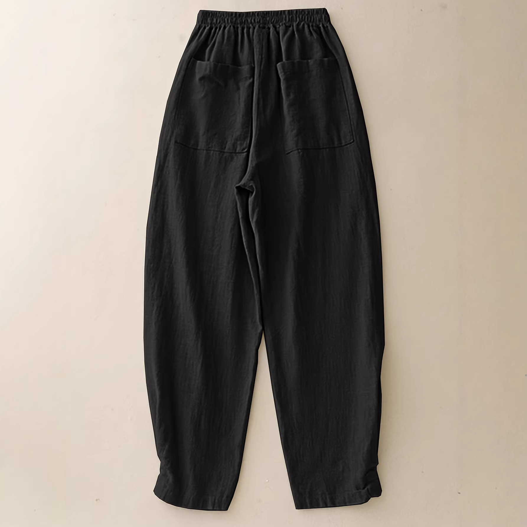 Navy Blue Cotton-Linen Ankle-Cinched Bloomer Pants For Women - Image 2
