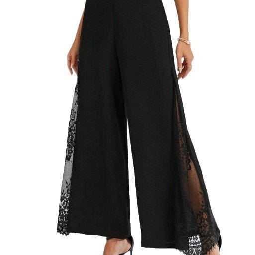 Elegant Lace-panelled High-waisted Casual Chic Wide-leg Pants - Image 6