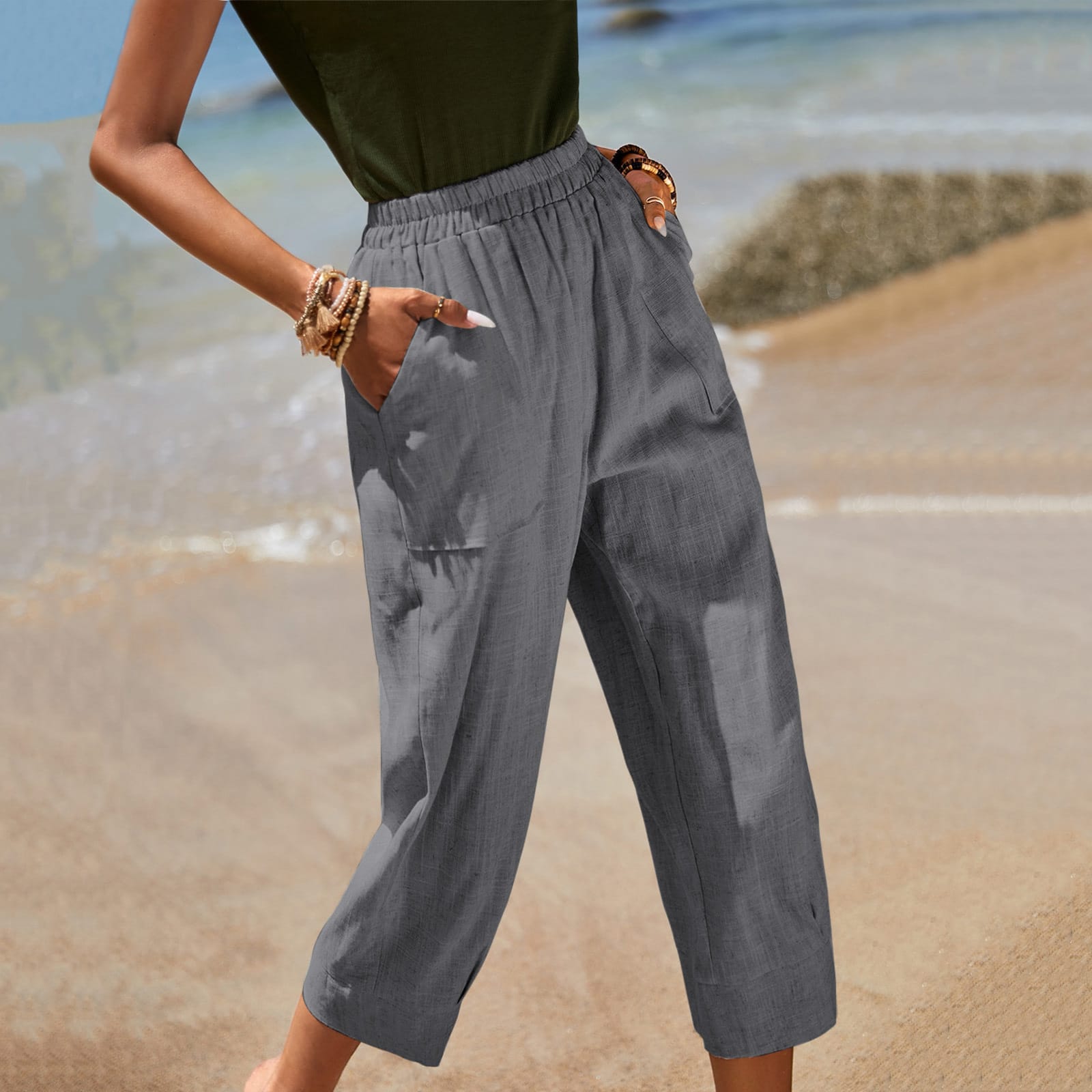 Casual Wide-leg Cotton-linen Relaxed-fit Tapered Pants - Image 5