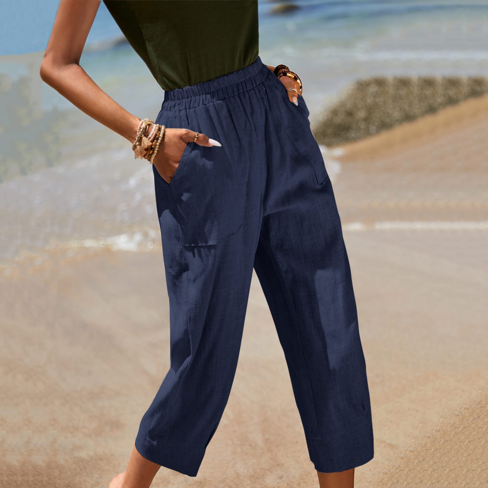 Casual Wide-leg Cotton-linen Relaxed-fit Tapered Pants - Image 2