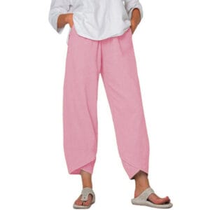 Solid-color Large-size High-waist Loose-fitting Casual Nine-inch Pants