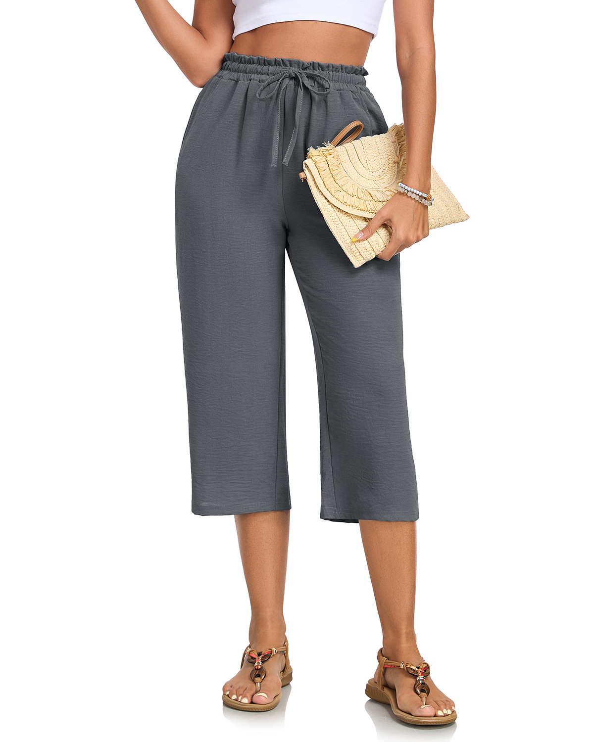 Women's Versatile Solid-Color Cropped Straight-Leg Pants - Image 5