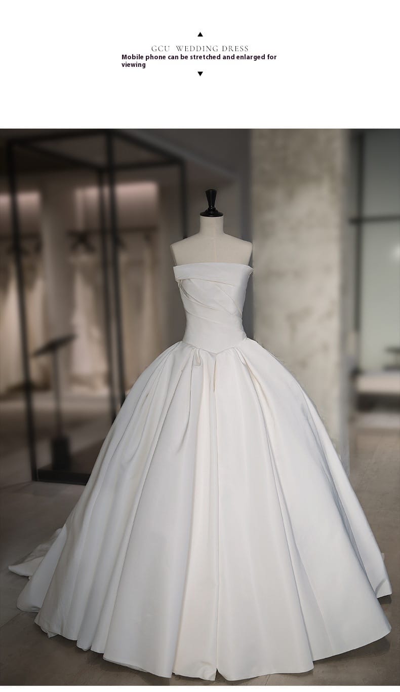 Women's Satin Tube Top Simple Elegant French Style Large Tail Elegant Wedding Dress - Image 3