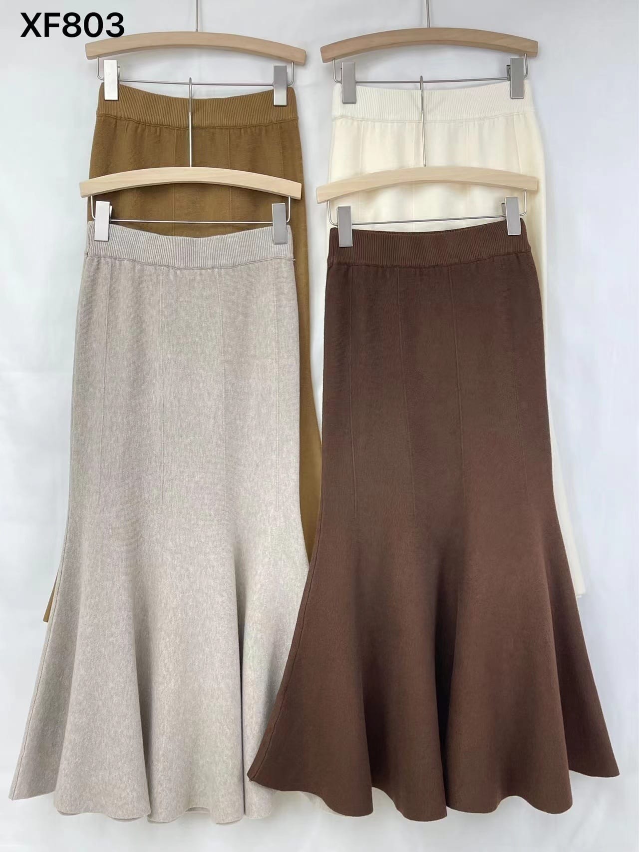 Womens Solid-Colored French-Style Retro High-Waist Knitted Fishtail Skirt - Image 9