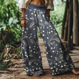 Mid-waist Flower Bud Wide-leg Casual Pants