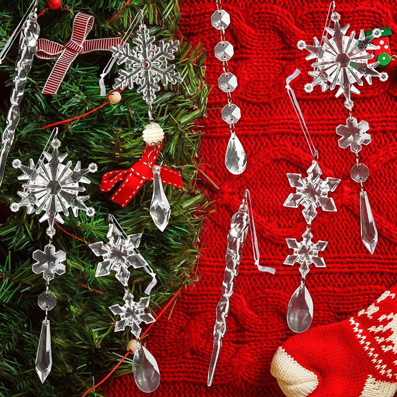 10pcs Christmas Tree Hanging Pendants Acrylic Ice Strip Snow Ceiling Xmas Ornaments New Year Christmas Decoration Home Decor - Image 7