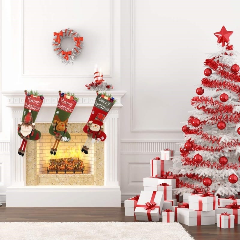 New Year Xmas Big Stockings Set Decorations Christmas 3D Plush Big Sock Christmas Tree Pendant Decorating Supplies - Image 3