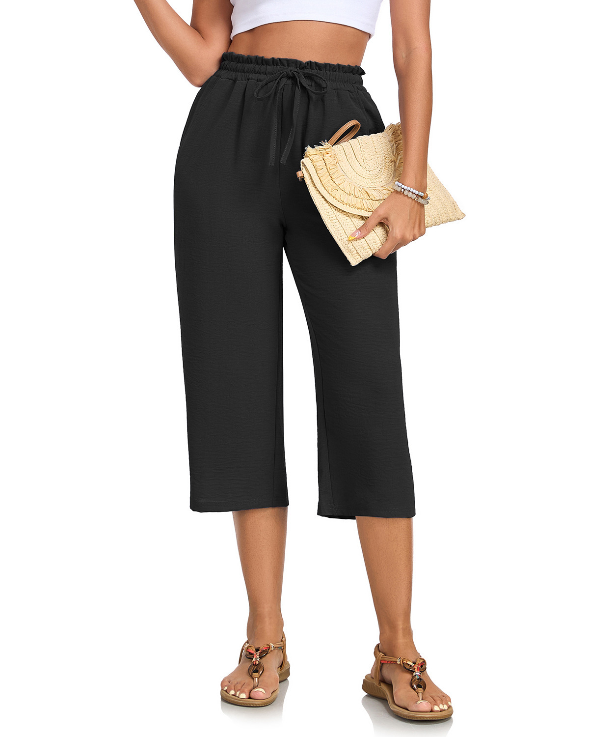 Women's Versatile Solid-Color Cropped Straight-Leg Pants - Image 10