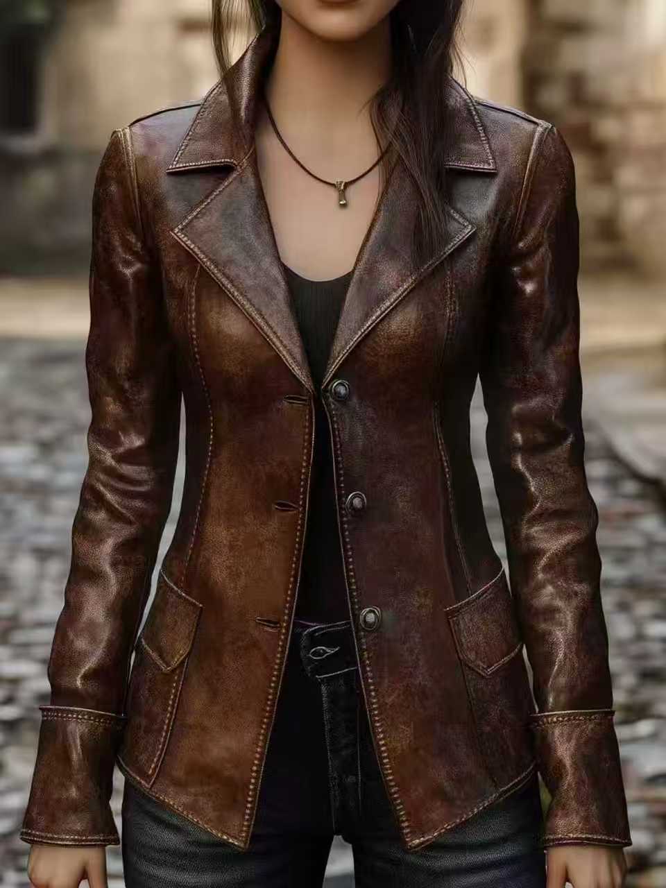 Chic Retro Cool Biker Leather Jacket Top - Image 5