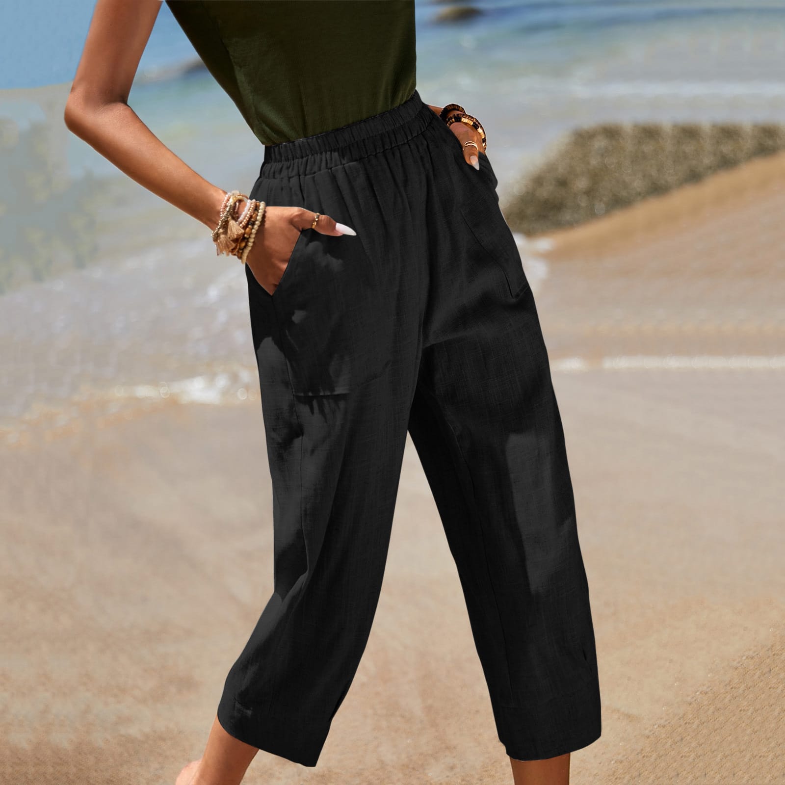 Casual Wide-leg Cotton-linen Relaxed-fit Tapered Pants - Image 6