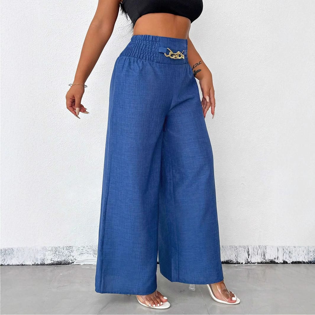 New Womens Fashionable Retro High-Waist Elastic Drapey Wide-Leg Long Pants For Women - Image 4