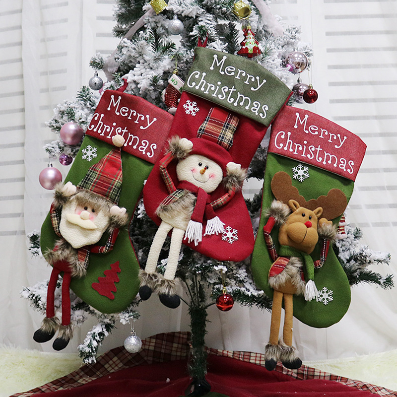 New Year Xmas Big Stockings Set Decorations Christmas 3D Plush Big Sock Christmas Tree Pendant Decorating Supplies - Image 6