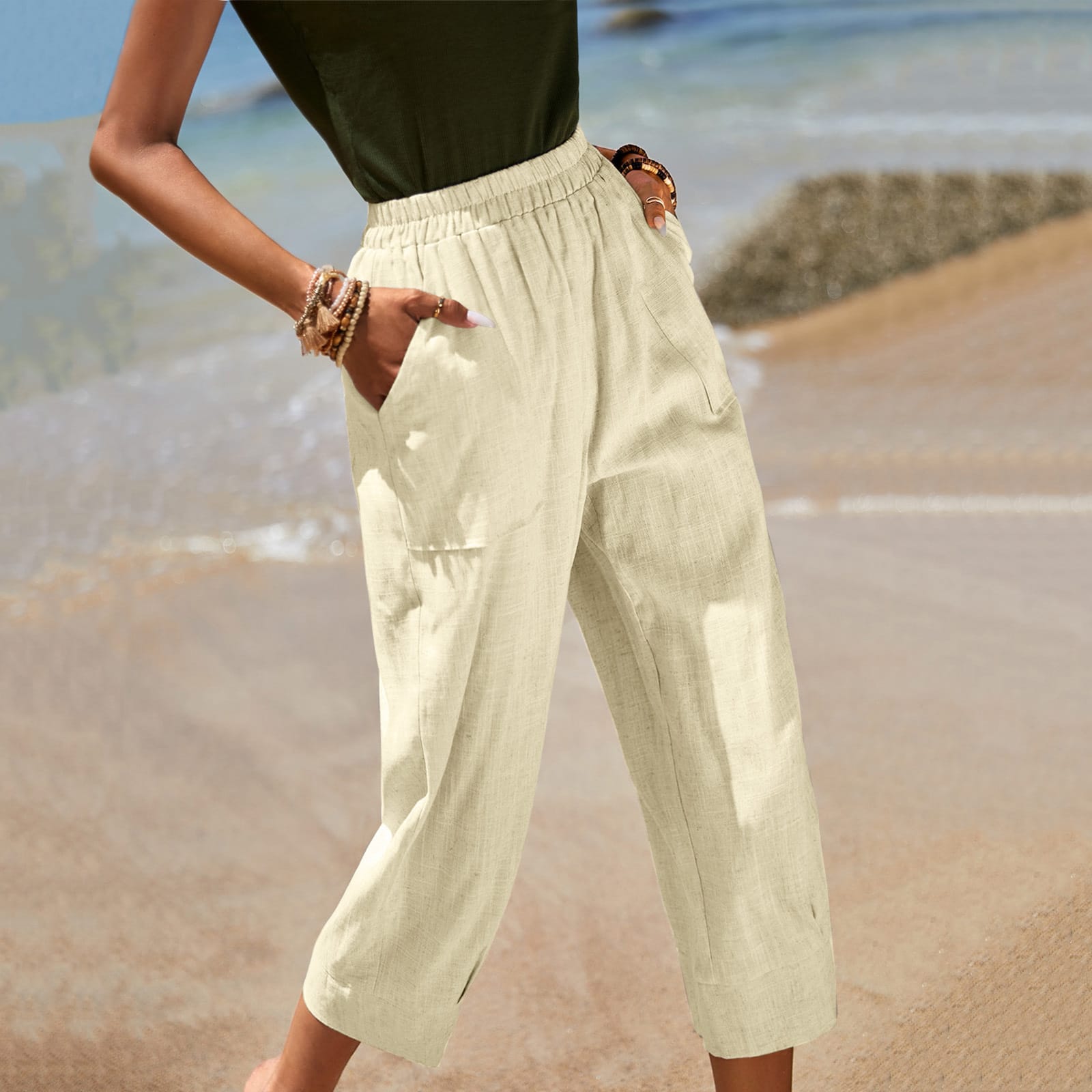 Casual Wide-leg Cotton-linen Relaxed-fit Tapered Pants - Image 3