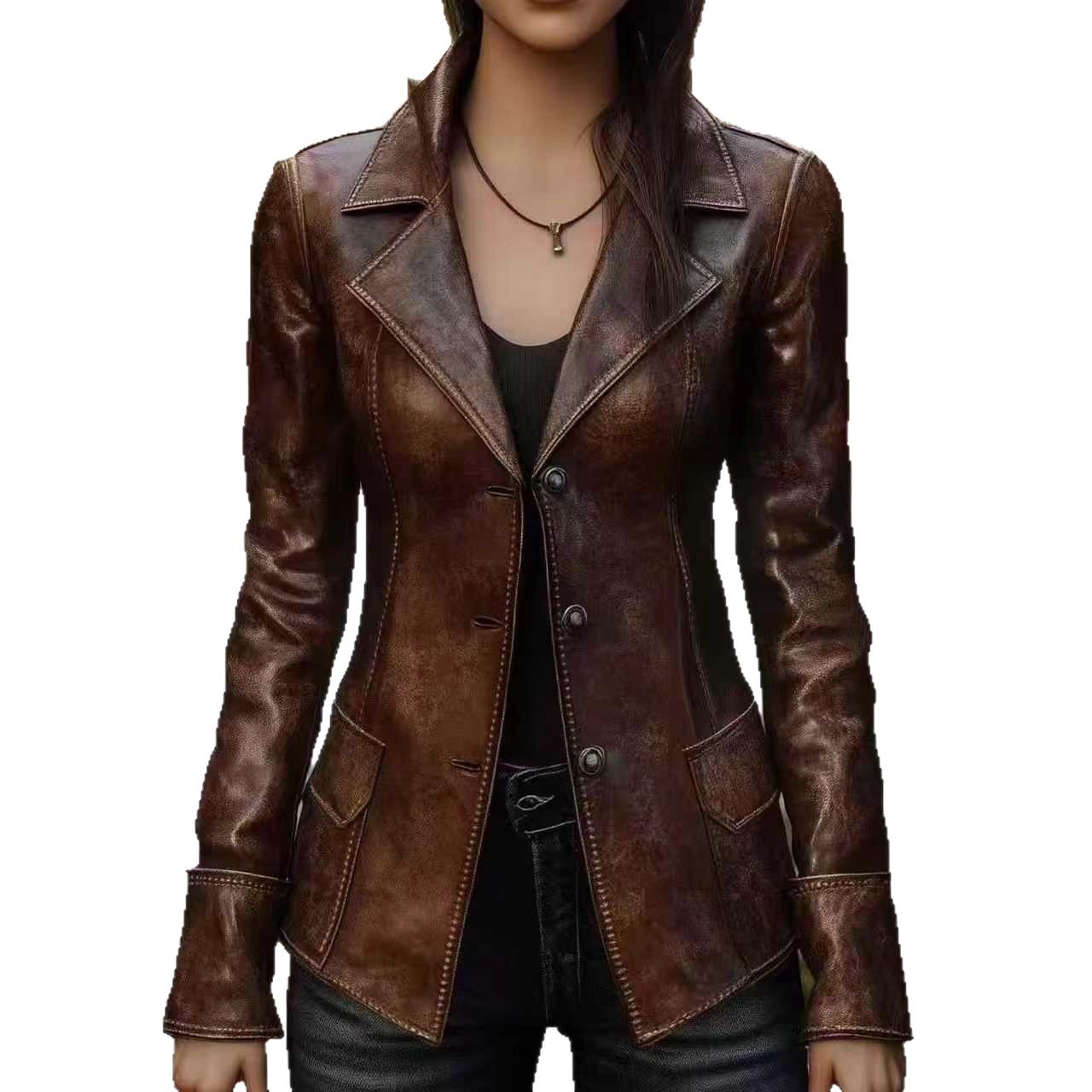 Chic Retro Cool Biker Leather Jacket Top - Image 2