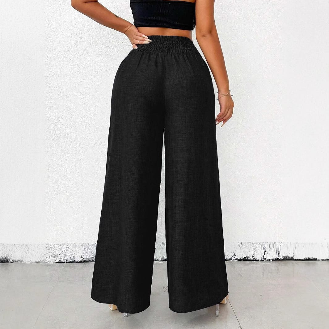 New Womens Fashionable Retro High-Waist Elastic Drapey Wide-Leg Long Pants For Women - Image 7