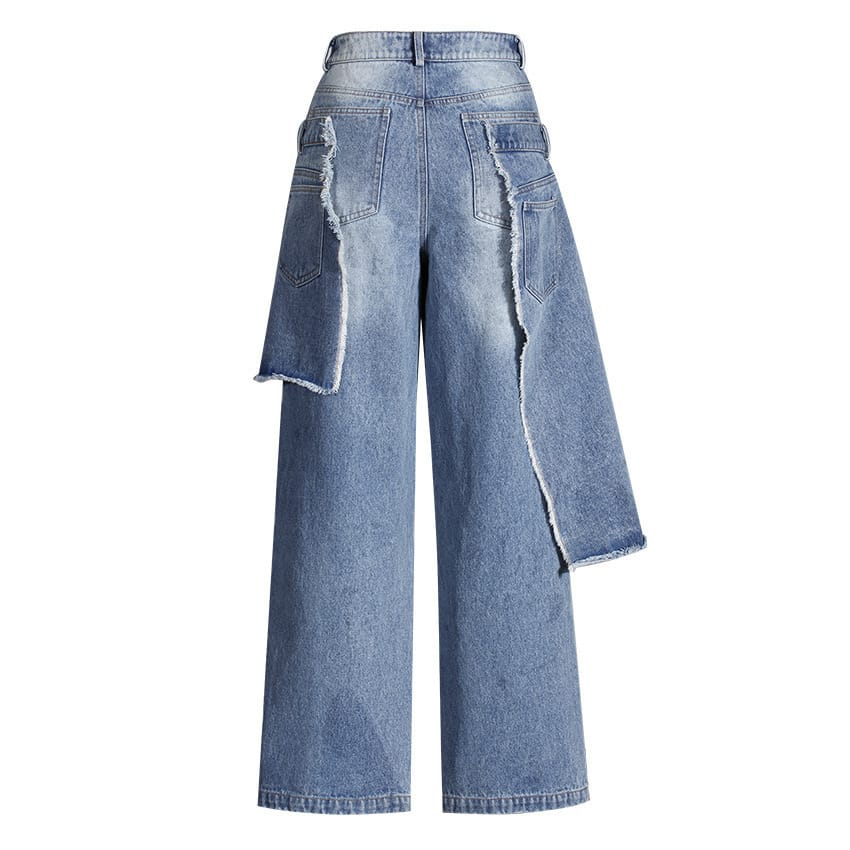 Casual Faux Two-piece Ripped Jeans - Image 8