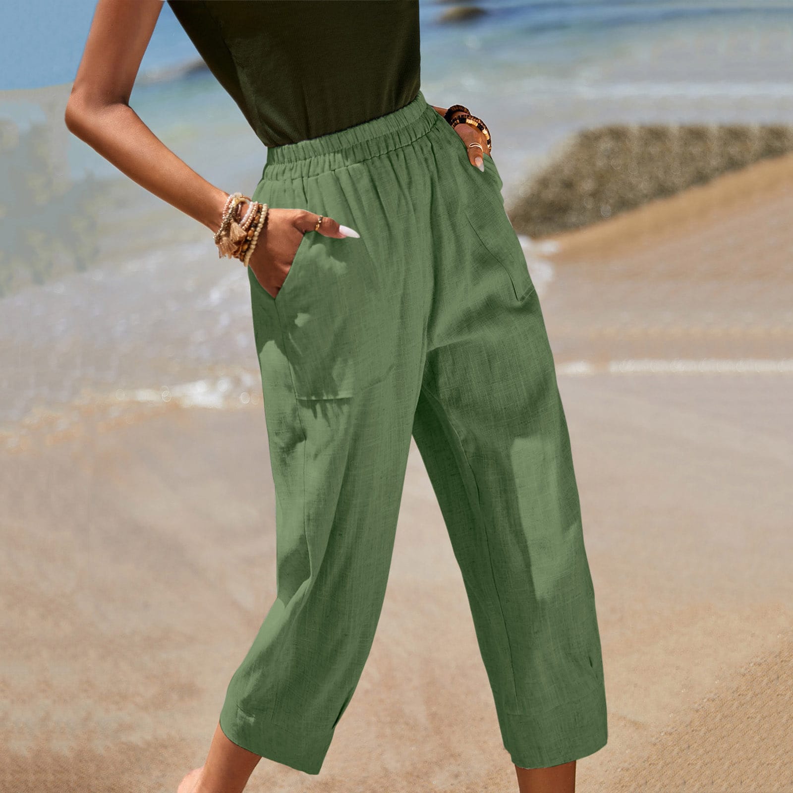 Casual Wide-leg Cotton-linen Relaxed-fit Tapered Pants - Image 8