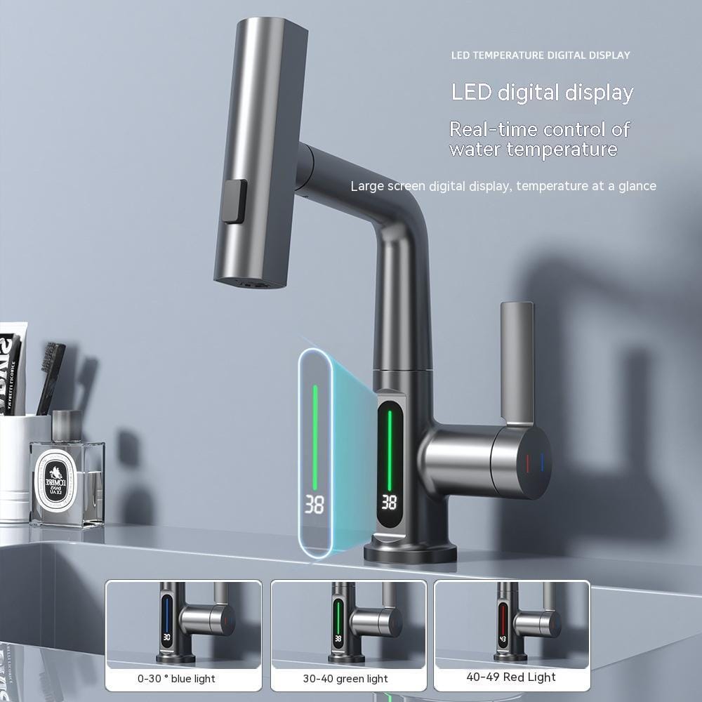 Intelligent Digital Display Faucet Pull-out Basin Faucet Temperature Digital Display Rotation - Image 8