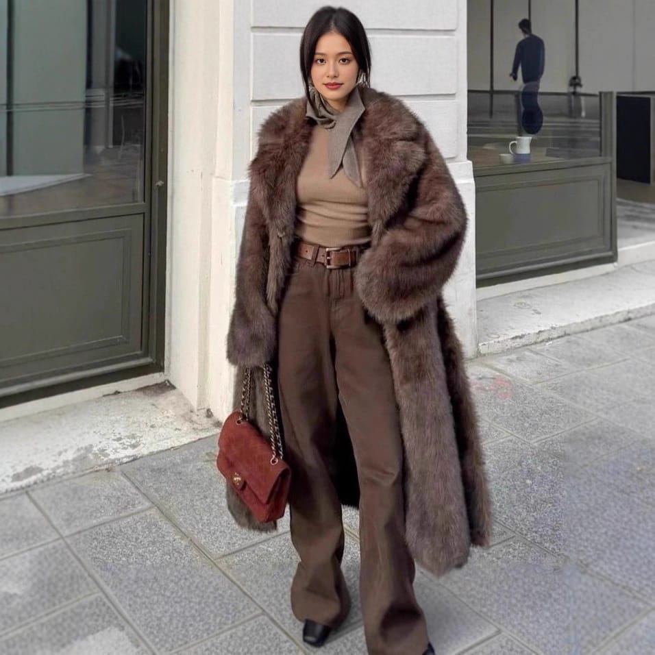 Laid-back Style Fox Fur Coat Faux Fur Brown - Image 8