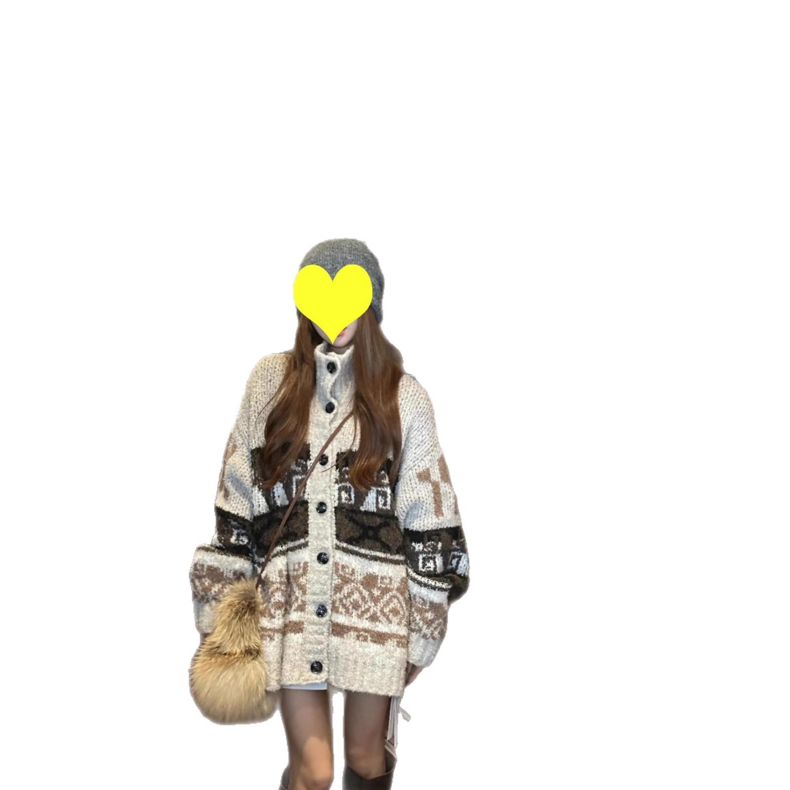 Fair Isle Retro Ethnic Style Cable-Knit Cardigan Sweater - Image 6