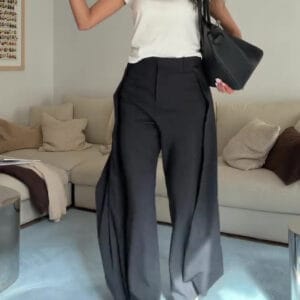 High Waist Draped Wide Leg Suit Pants