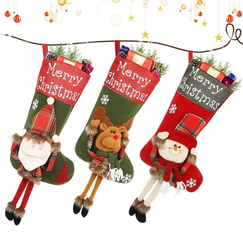 New Year Xmas Big Stockings Set Decorations Christmas 3D Plush Big Sock Christmas Tree Pendant Decorating Supplies - Image 9
