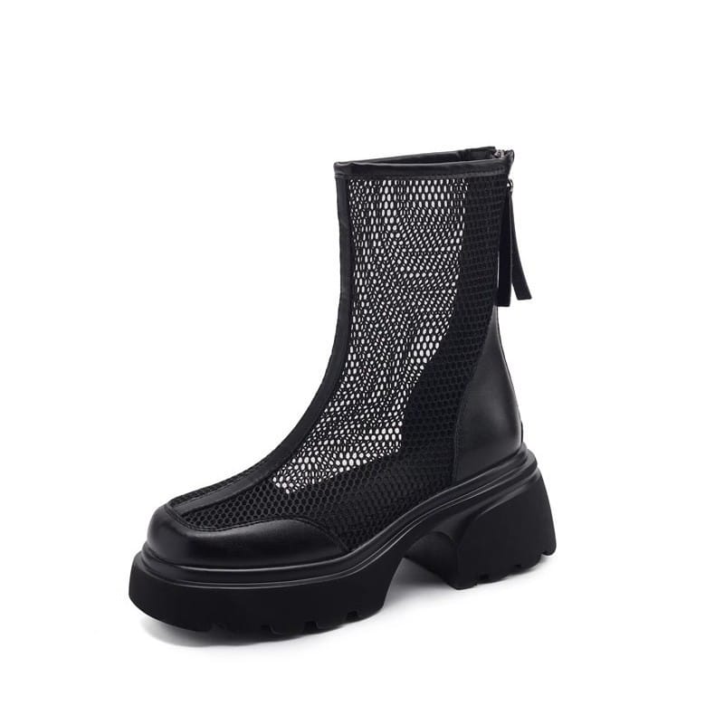 Summer Hollow Out Breathable Mesh Platform Chunky Heel Boot - Image 6