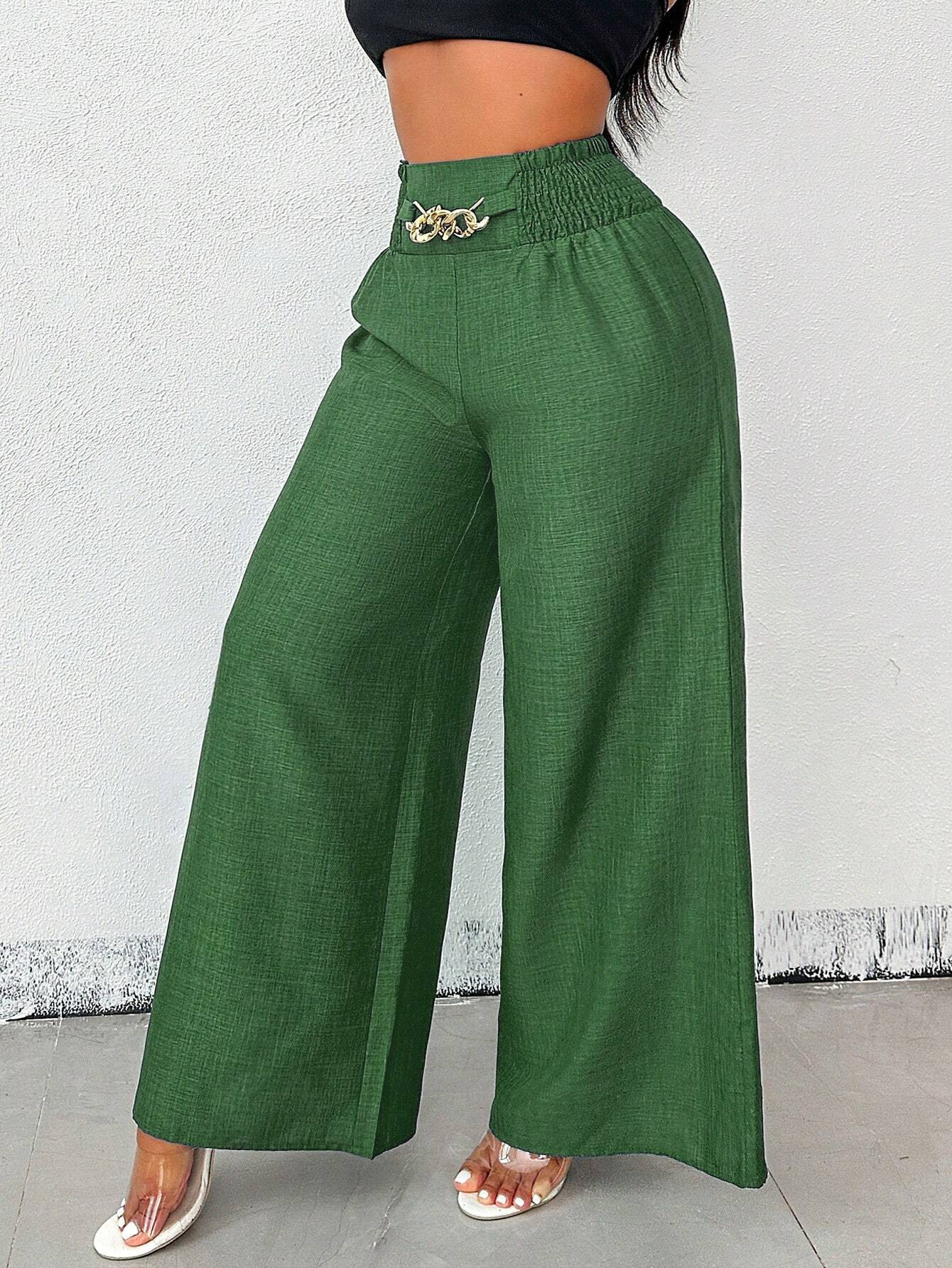 New Womens Fashionable Retro High-Waist Elastic Drapey Wide-Leg Long Pants For Women - Image 3