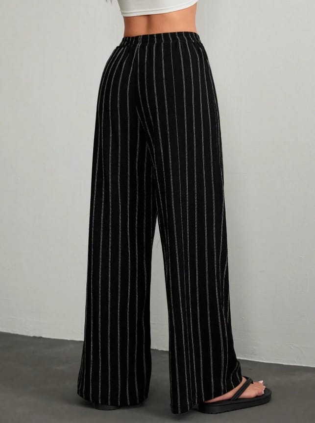 Plus Size High-Waisted Textured Wide-Leg Pants Pear-Shaped Body Slimming 2026 Summer Style Lazy Style Vertical Striped Wide-Leg Pants - Image 2