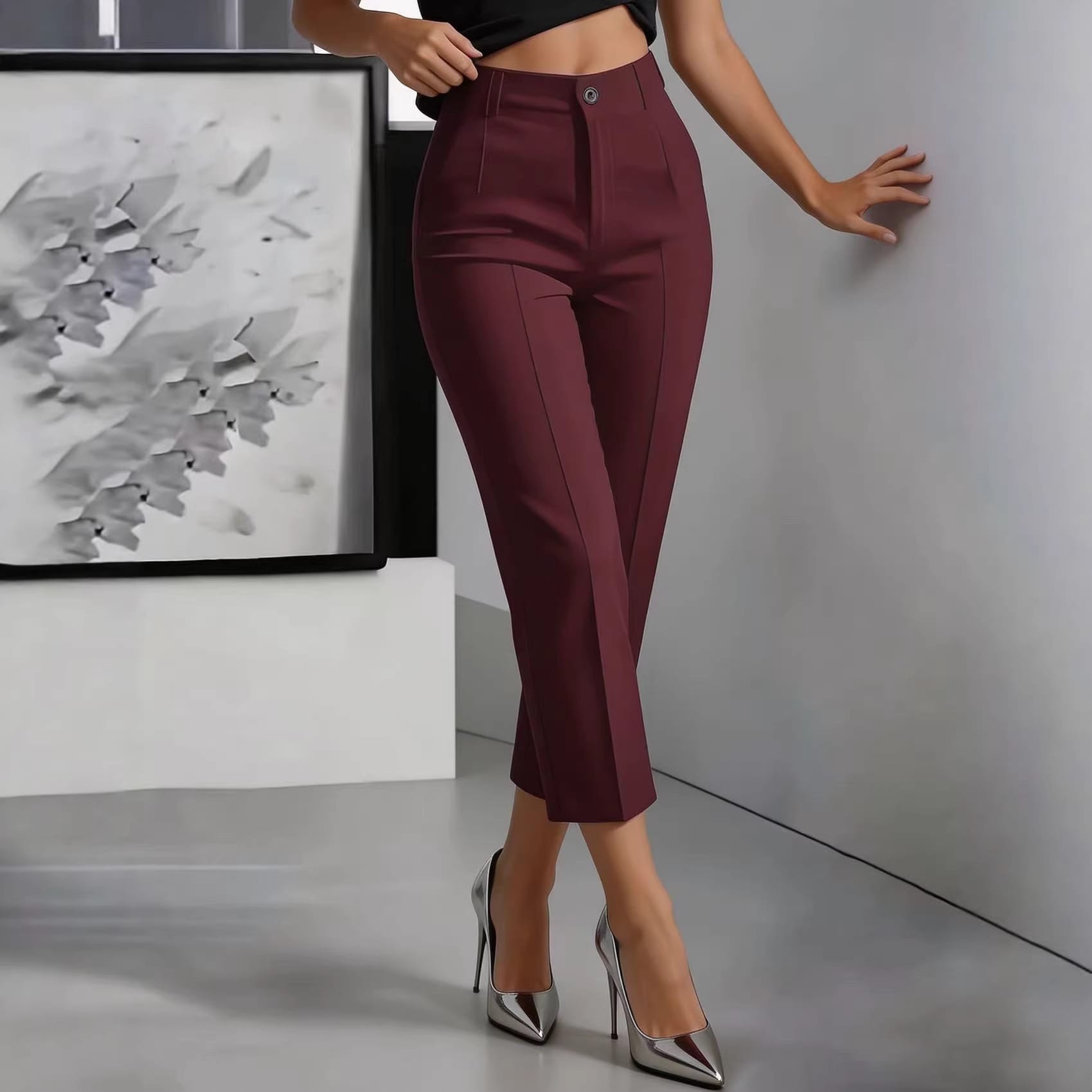Women's High-Waisted Drapey Straight-Leg Pants - Image 2