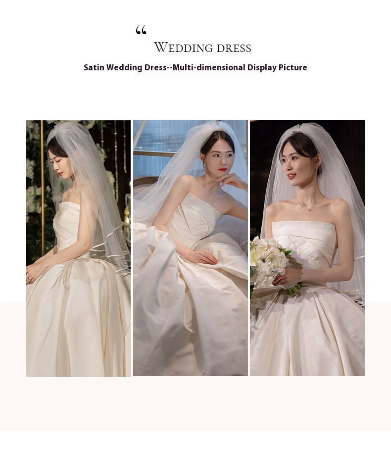 Women's Satin Tube Top Simple Elegant French Style Large Tail Elegant Wedding Dress - Image 10