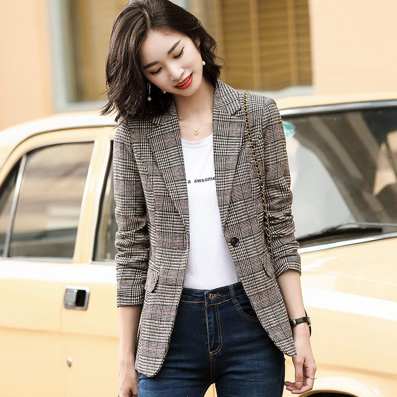 Plaid Blazer Womens Korean-style British-style AutumnWinter - Image 2