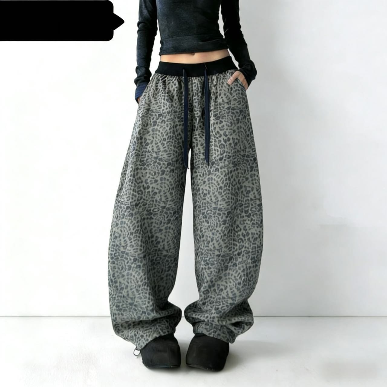 Womens Fashionable All-Match Leopard-Print High-Waist Wide-Leg Pants - Image 2