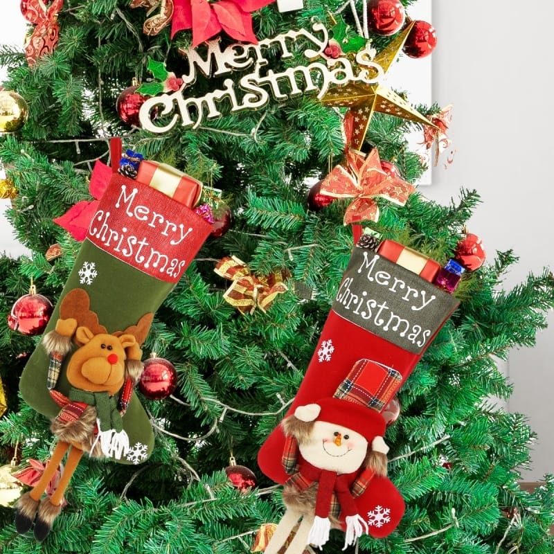 New Year Xmas Big Stockings Set Decorations Christmas 3D Plush Big Sock Christmas Tree Pendant Decorating Supplies - Image 10