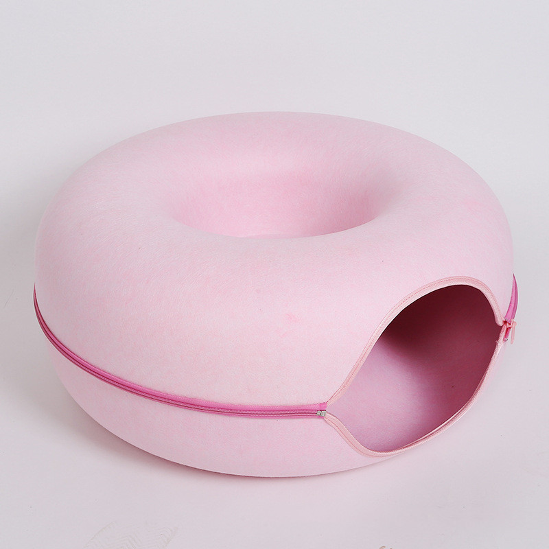 Four Seasons Available Cat Nest Round Woolen Felt Pet Dual-use Cat Nest Tunnel Interactive Training Toy Grey Felt Cat Nest - Image 3