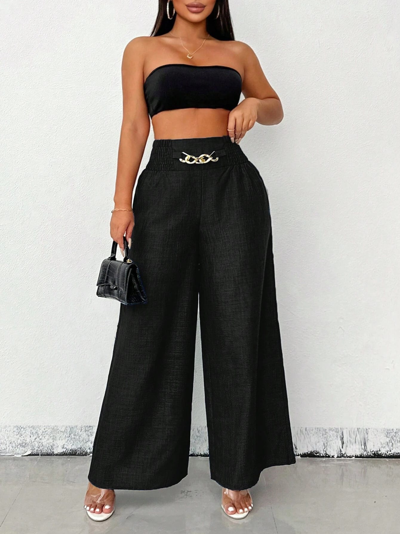 New Womens Fashionable Retro High-Waist Elastic Drapey Wide-Leg Long Pants For Women - Image 6