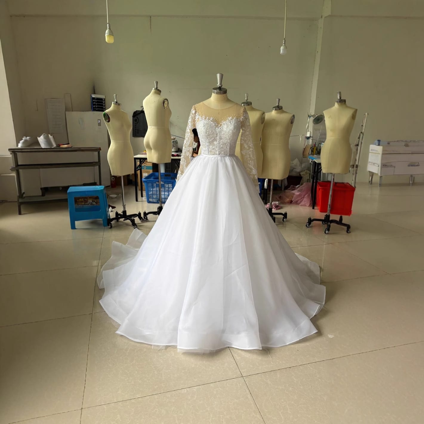 Embroidered Long Sleeve Off-the-shoulder Wedding Dress - Image 3