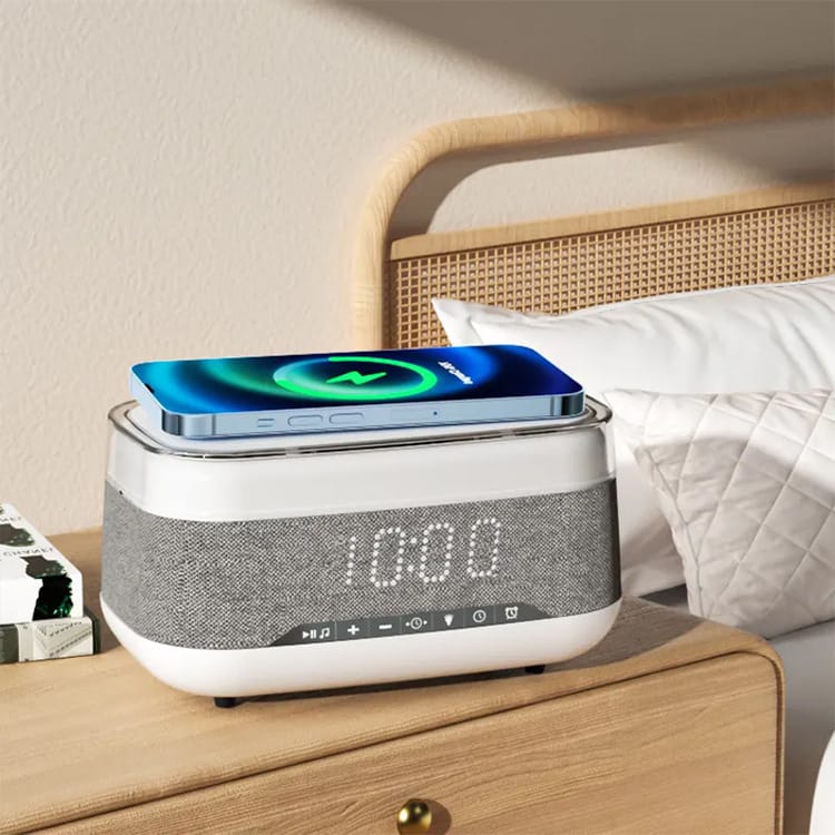 Intelligent Multifunctional Alarm Clock Bluetooth Speaker Wireless Charger Fast Charge Clock Atmosphere Night Light Home Decor - Image 2