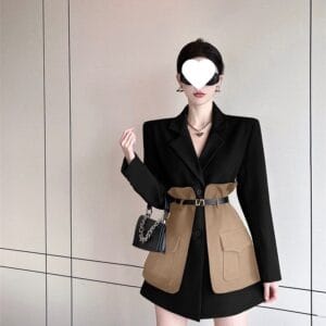 Fake Two-piece Patchwork-design Suit Jacket Slimming And Figure-flattering