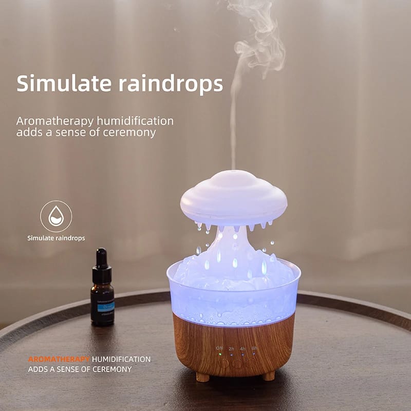 Rain Cloud Night Light Humidifier With Raining Water Drop Sound And 7 Color Led Light Essential Oil Diffuser Aromatherapy - Image 2