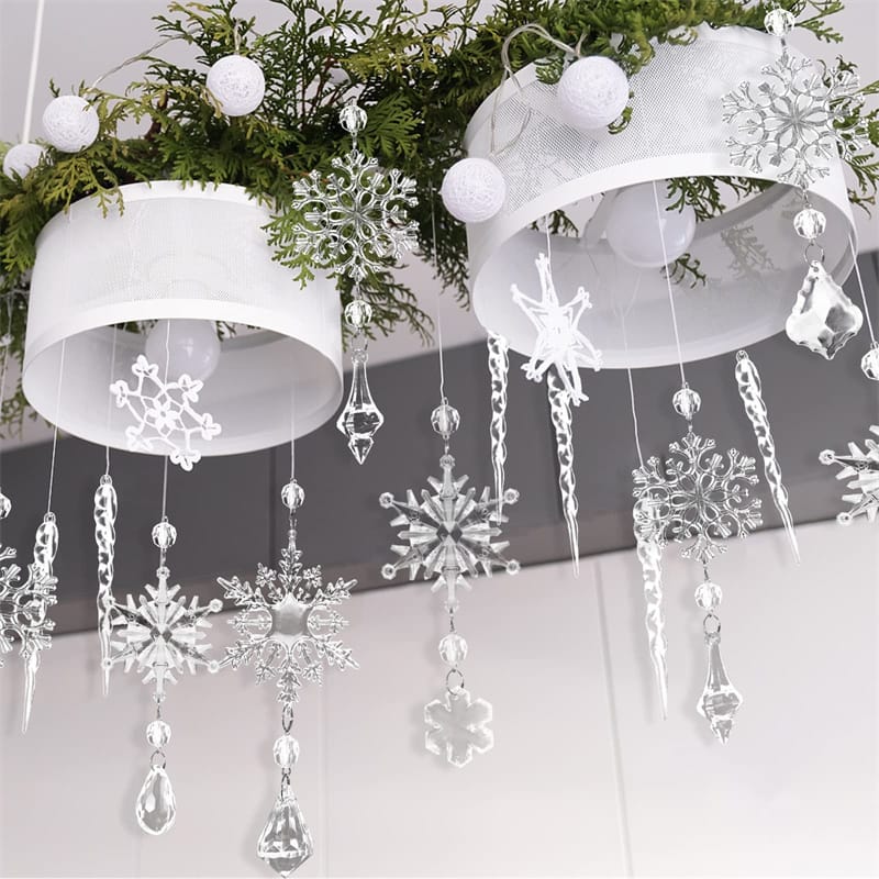 10pcs Christmas Tree Hanging Pendants Acrylic Ice Strip Snow Ceiling Xmas Ornaments New Year Christmas Decoration Home Decor - Image 3