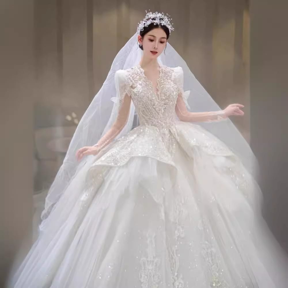 Bride Main Yarn Long Sleeve Heavy Industry Trailing French Retro Advanced - Image 5